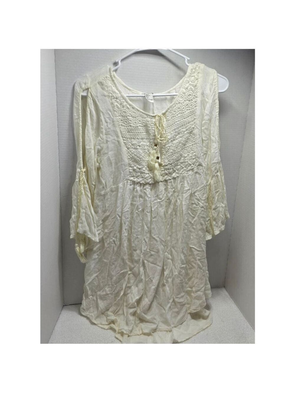 Women's Forever 21 White Crochet Tunic Top Size L